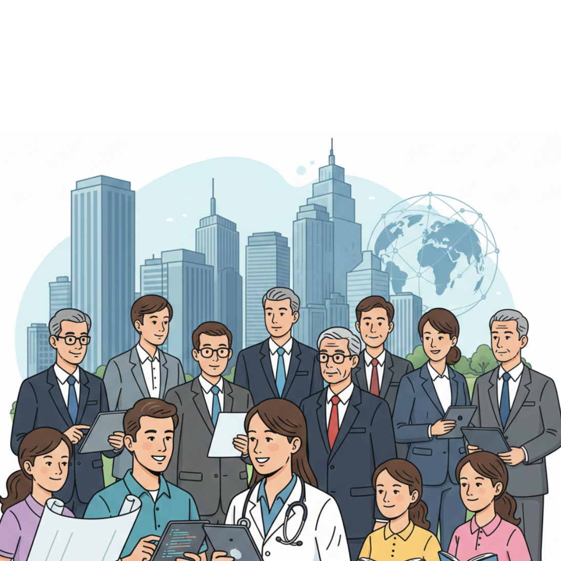 Mix of early-career & experienced professionals